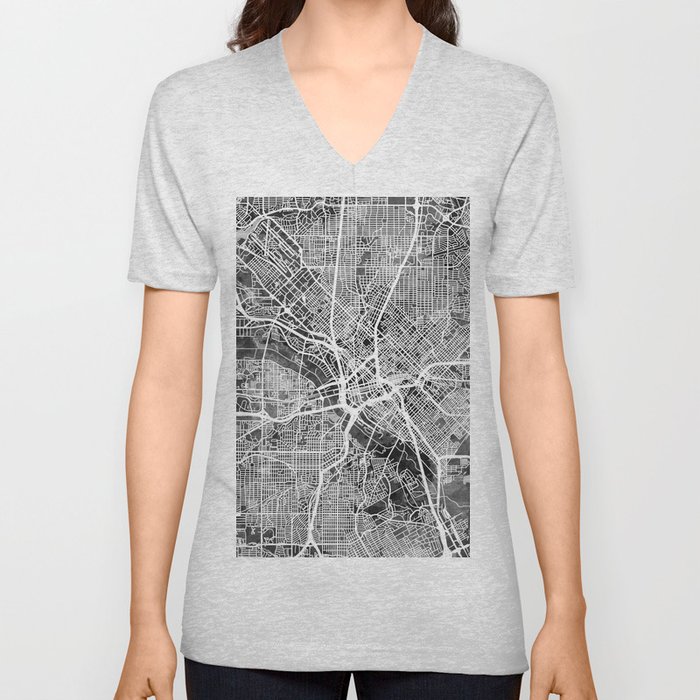 Dallas Texas City Map V Neck T Shirt
