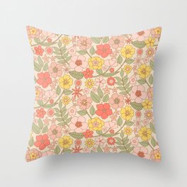 Retro 60s Floral Flower Power-Pastel on Cream  Throw Pillow
