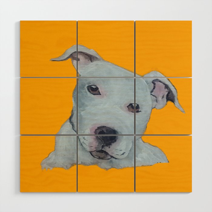 Pit Bull Terrier Puppy Portrait on Gold Wood Wall Art
