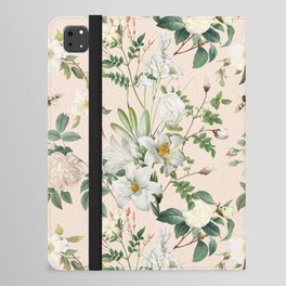 White Flowers Garden - Vintage Botanical Illustration collage at light pastel peach color   iPad Folio Case