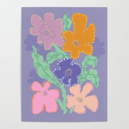 Large  Retro Flowers Californian colors Poster