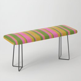 Green, Goldenrod & Hot Pink Colored Lined Pattern Bench