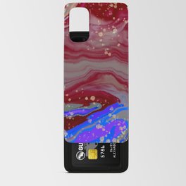 Blue and red yellow marble stone. Alcohol ink fluid abstract texture fluid art with gold glitter and liquid Android Card Case