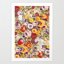 Vintage Blooming Flowers Pattern Art Print
