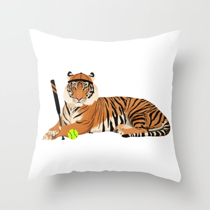 Softball Tiger Throw Pillow