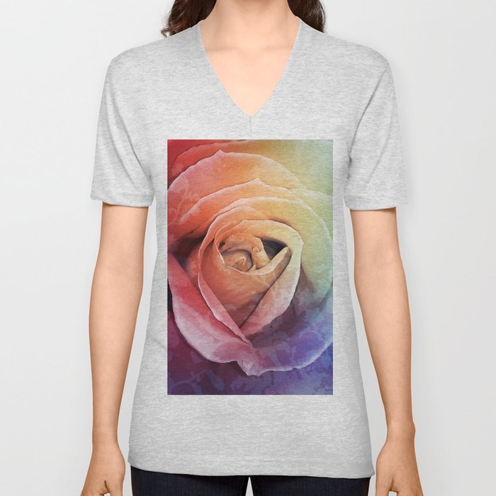 Velvet rainbow rose V Neck T Shirt