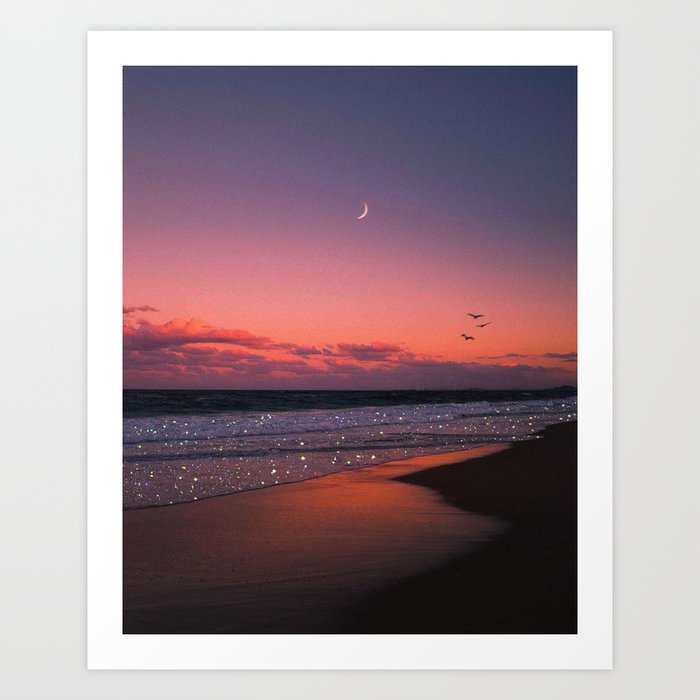 MOON LIGHT | ocean | sea | glitter | shiny | sunset | waves | nature |  seaside | Oceanside | beach Art Print