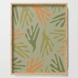Ailanthus Cutouts Midcentury Modern Abstract Pattern in Retro Olive Green and Orange Serving Tray