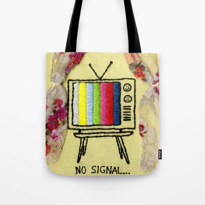 No Signal Vintage TV Embroidery Tote Bag