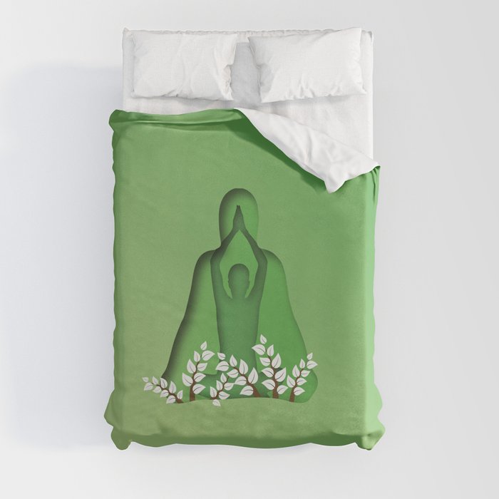 Yoga and meditation position in green Duvet Cover
