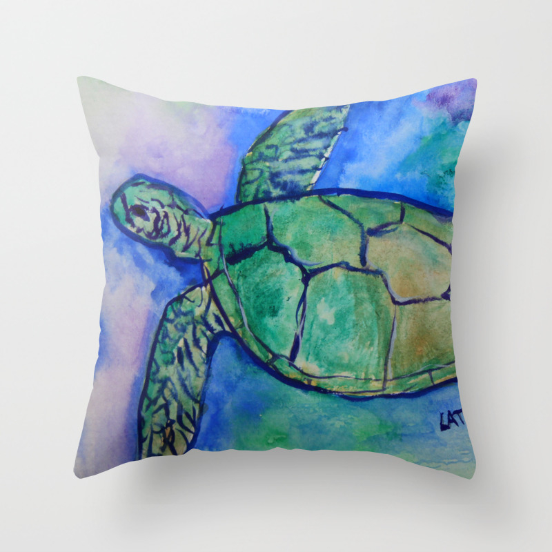 Sea Turtle Watercolor Painting Throw Pillow By Donnabellas Society6