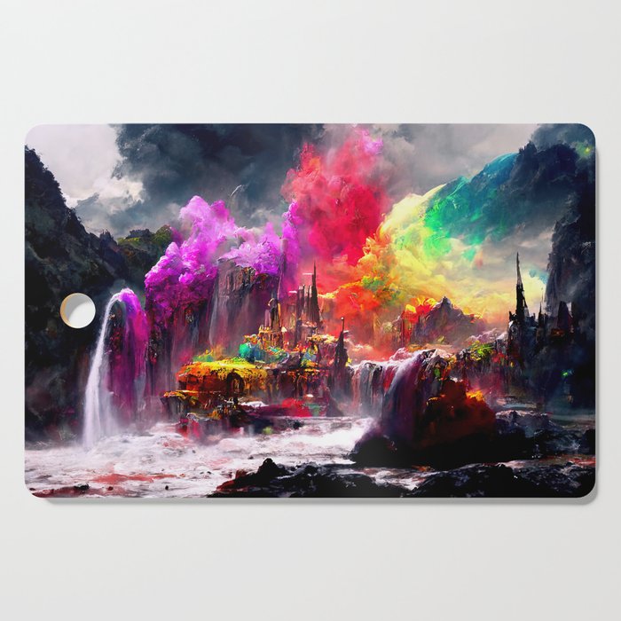 Medieval Town in a Fantasy Colorful World Cutting Board