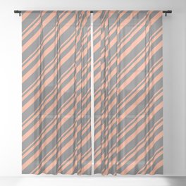 [ Thumbnail: Light Salmon & Dim Grey Colored Striped Pattern Sheer Curtain ]