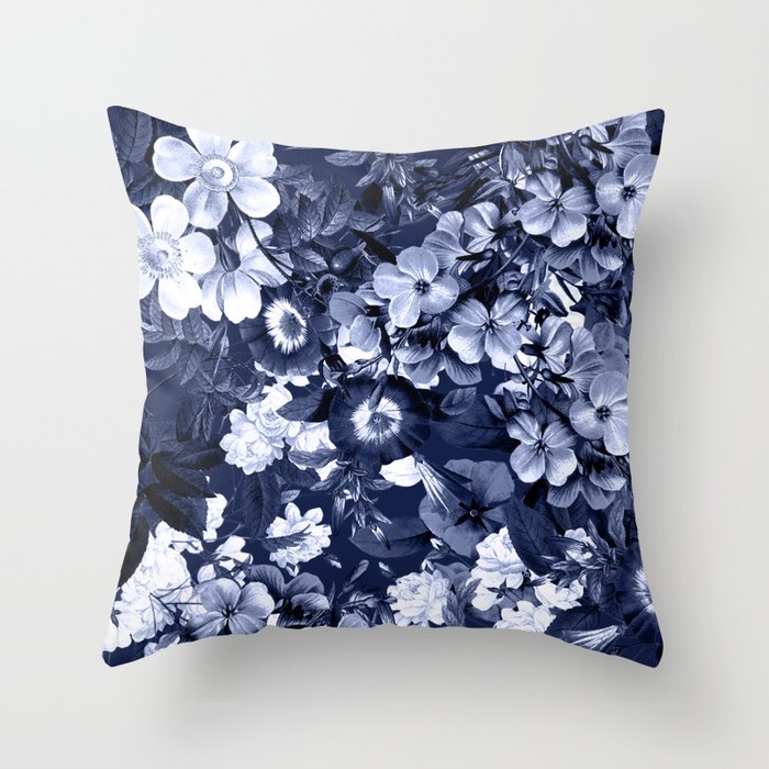 Bohemian Floral Nights in Navy Throw Pillow