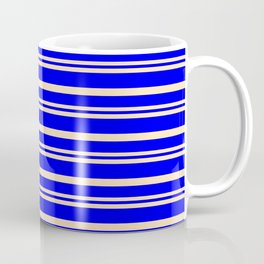 [ Thumbnail: Beige and Blue Colored Stripes Pattern Coffee Mug ]