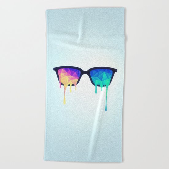 Psychedelic Nerd Glasses with Melting LSD/Trippy Color Triangles Beach Towel