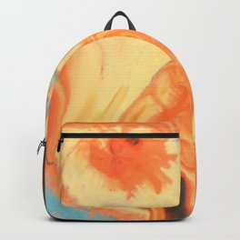 Fluid Nature - Orange Vapours - Abstract Acrylic Pour Art Backpack | Yellow, Summer, Floral, Marbled, Abstract, Blue, Acrylic, Cushion, Painting, Vapour 