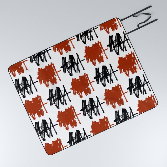 Abstract Painting Red Black White Picnic Blanket