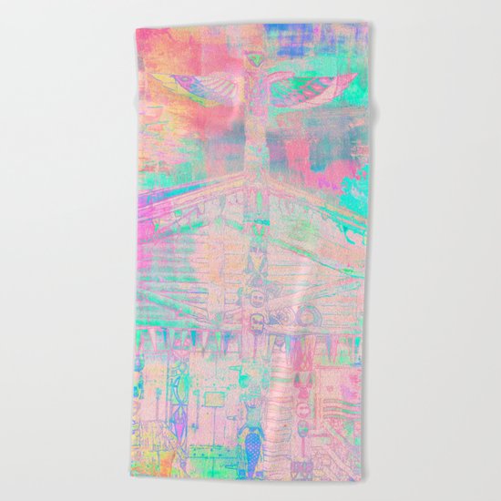 Totem Cabin Abstract - Pastel Beach Towel
