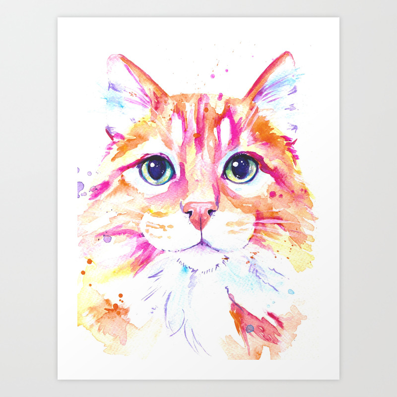 Ginger Cat Watercolor Painting Art Print By Evei Society6