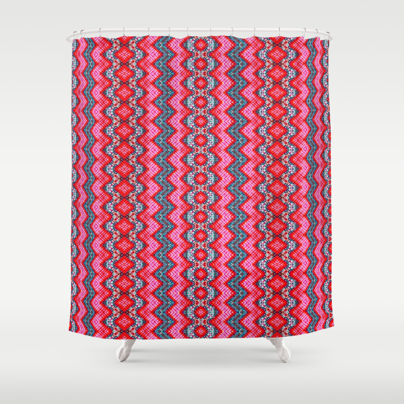 Red Paisley Zigzag Stripes Shower Curtain By Justmeewowydesign
