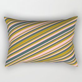 [ Thumbnail: Pink, Dark Slate Gray, and Dark Goldenrod Colored Lines Pattern Rectangular Pillow ]