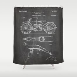 Harley Motorcycle Patent - Harley Bike Art - Black Chalkboard Shower Curtain