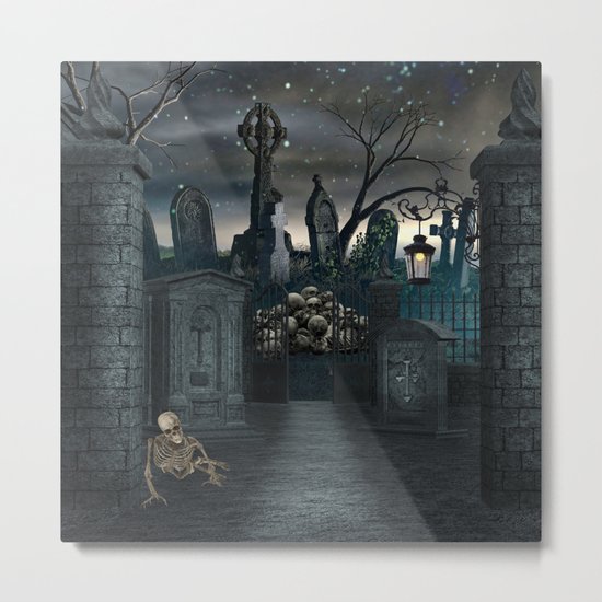 Graveyard #1 * Halloween Churchyard Scary Spooky Skeleton Tombstone Creepy Metal Print