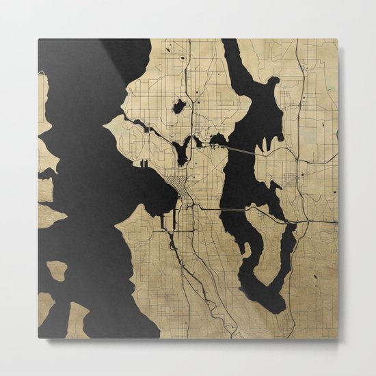 Seattle Black and Gold Street Map Metal Print