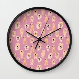 Golden Retrievers on Pink Wall Clock