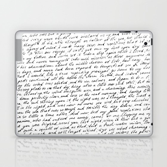 Monochrome background of careless ink writing. Handwritten letter texture. Vintage illustration Laptop & iPad Skin