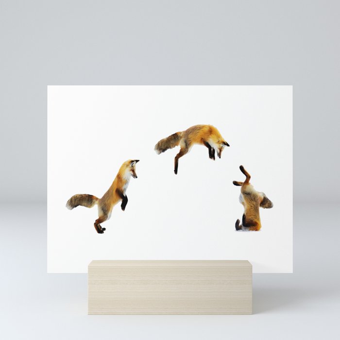 Fox Snow Jump Mini Art Print