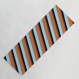 [ Thumbnail: Orchid, Dark Slate Gray, Black, Light Blue & Chocolate Colored Striped/Lined Pattern Yoga Mat ]