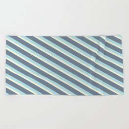 [ Thumbnail: Powder Blue, Beige & Slate Gray Colored Stripes/Lines Pattern Beach Towel ]