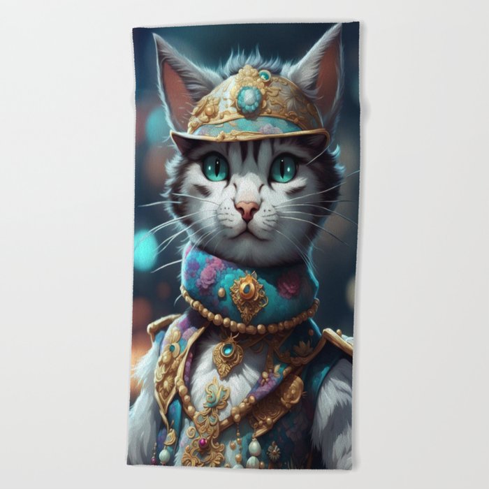 Cat dressed in Carnaval clothes No.1 Beach Towel