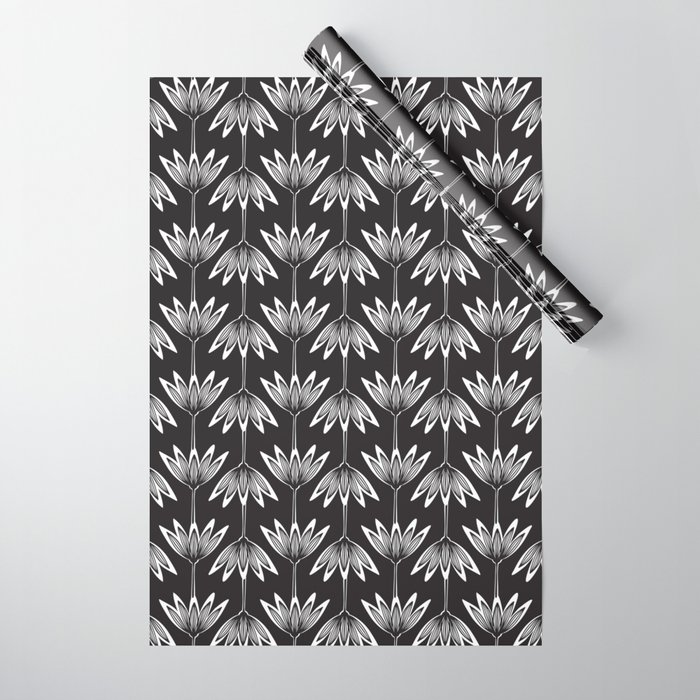 black and white flowers wrapping paper