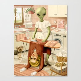 Laundry Day Canvas Print | Retro, Illustration, Sciencefiction, Digital, Curated, Alien, Vintage, Collage 