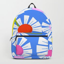 Modern Retro Daisy Flowers On Blue Backpack