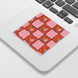 Orange Ying yang Checkered Print Sticker