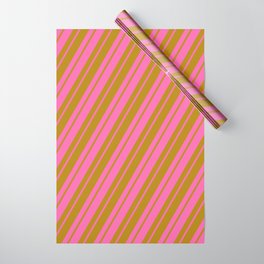 [ Thumbnail: Dark Goldenrod & Hot Pink Colored Lines/Stripes Pattern Wrapping Paper ]