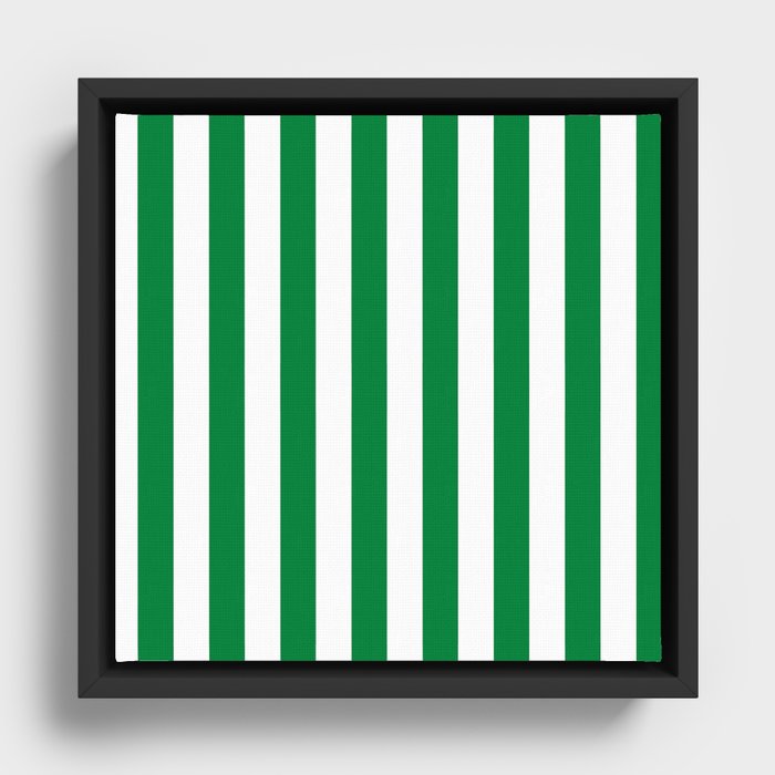 Forest green and white cabana tent stripes, modern minimal decor, stripes pattern Framed Canvas