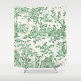 Green Toile de Jouy - 2 Shower Curtain