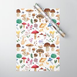 Watercolor forest mushroom illustration and plants Wrapping Paper