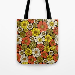 Retro 1960s 1970s Floral Pattern Tote Bag