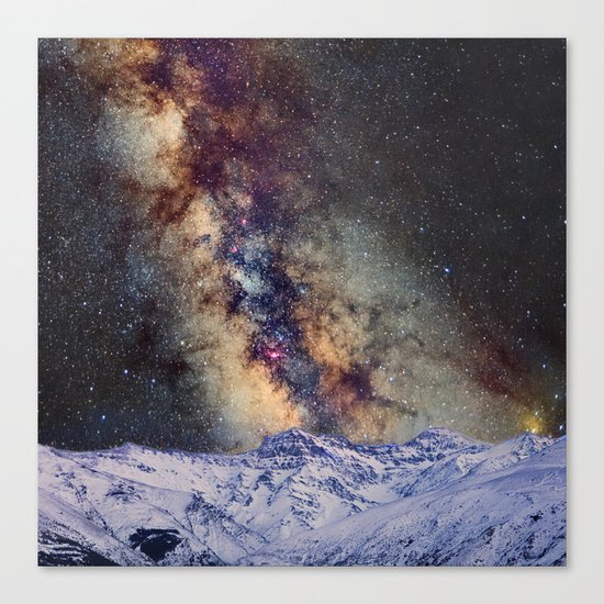 The star Antares, Scorpius and Sagitariuss over the hight mountains. The milky way. Canvas Print