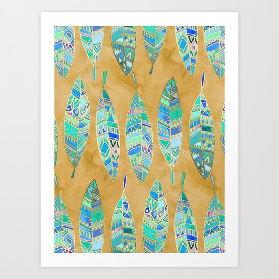 Jeweled Enamel Leaves on Tan Art Print