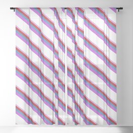 [ Thumbnail: Eye-catching Plum, Red, Blue, Orchid, and White Colored Stripes/Lines Pattern Sheer Curtain ]