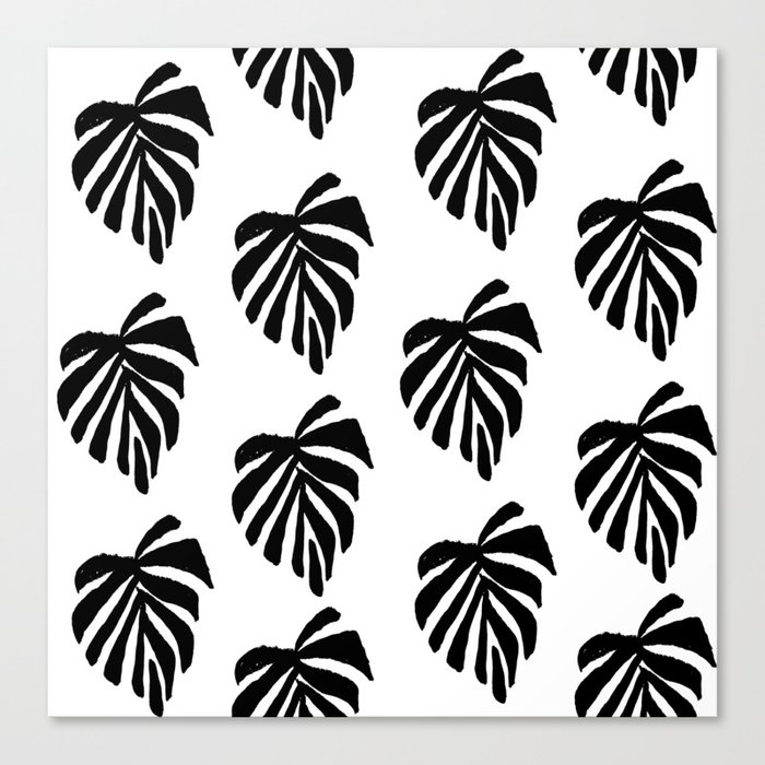 monstera leaf pattern black and white linocut minimal tropical