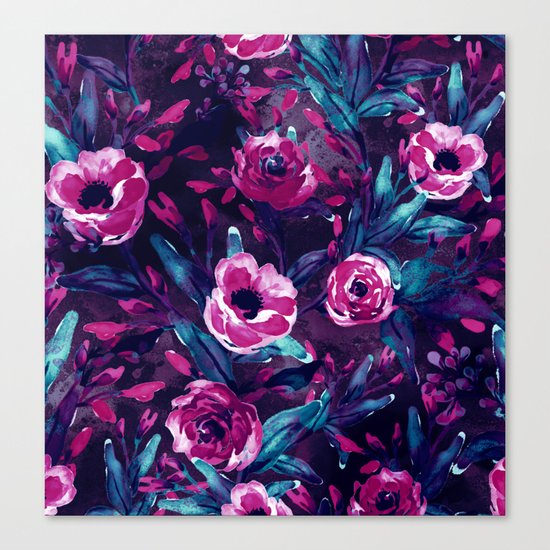 DARK BLUE FLORAL Canvas Print