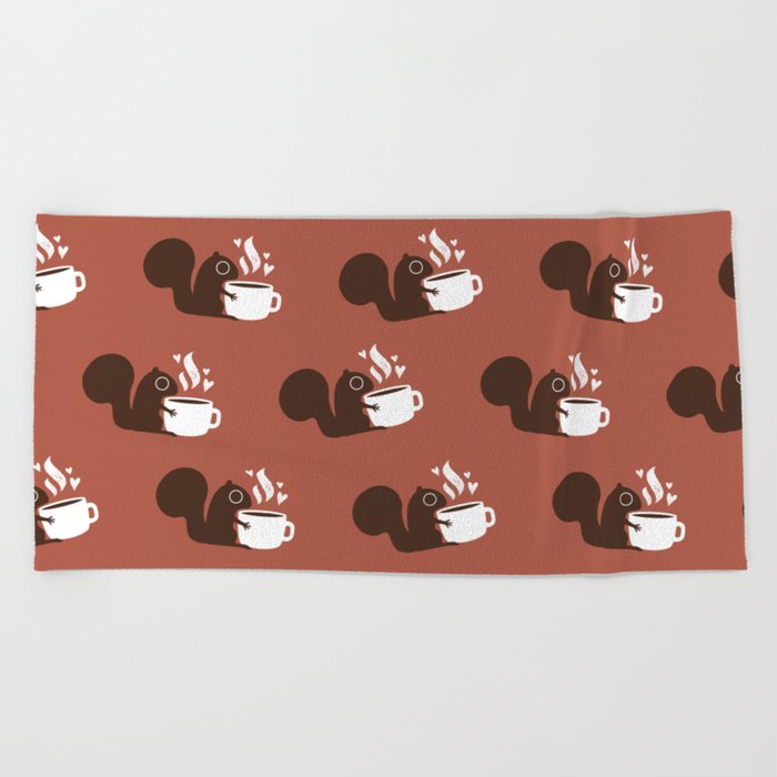 Squirrel Coffee Lover | Cute Woodland Animal Beach Towel